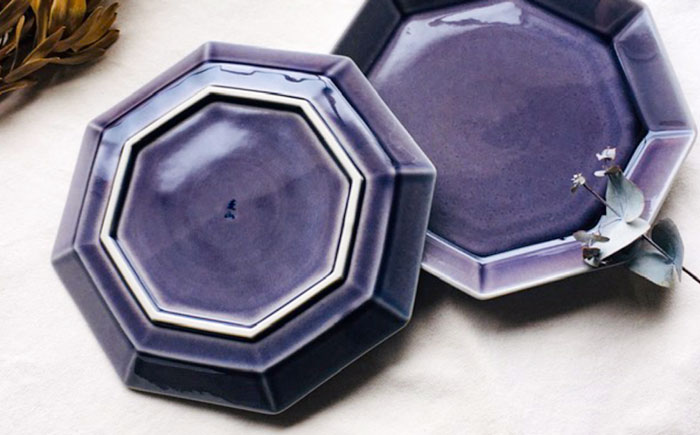 【瀬戸焼】八角メイン皿 ペアセット アメジスト色【まるたか水野コーポレーション】 / 食器 皿 プレート 陶器 [BBBF001]