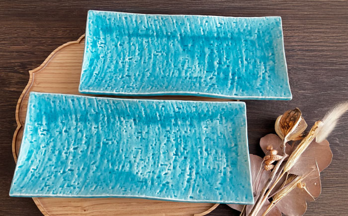 【瀬戸焼】あざやか貫入 さんま皿ペアセット（トルコブルー）【まるたか水野コーポレーション】 / 食器 皿 取り皿 陶器 [BBBF007]