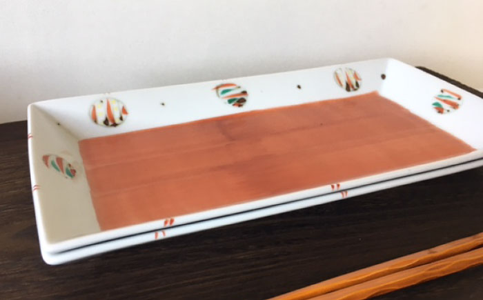 【瀬戸焼】赤風船 長角プレートペアセット 27cm【まるたか水野コーポレーション】 / 食器 皿 取り皿 陶器 [BBBF016]