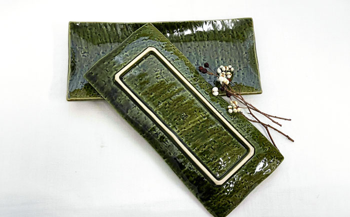 【瀬戸焼】 織部 さんま皿 ペア 【まるたか水野コーポレーション】 / 食器 皿 和食器 陶器 / 瀬戸市 [BBBF029]