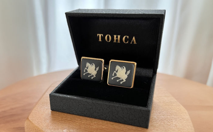 ＜カフス＞ スクエア ペガサス / ネクタイ カフス スーツ 小物 ギフト 贈り物 / 瀬戸市 / 陶華 [BBCD023]