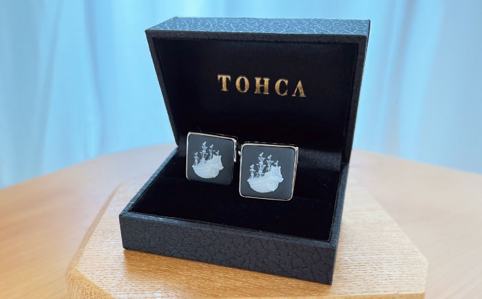 ＜カフス＞ スクエア 帆船 / ネクタイ カフス スーツ 小物 ギフト 贈り物 / 瀬戸市 / 陶華 [BBCD027]