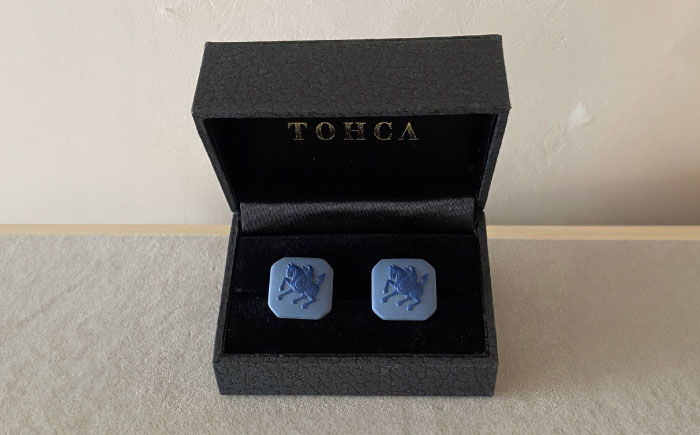 ＜カフス＞ オクタゴン ペガサス ネイビー / ネクタイ カフス スーツ 小物 ギフト 贈り物 / 瀬戸市 / 陶華 [BBCD028]