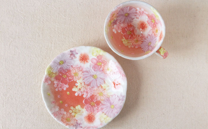 【瀬戸焼】「工房 ゆずりは」 紅彩花雅 コーヒー碗皿 1客 【松本陶器株式会社】 / マグ 食器 コーヒーカップ ティーカップ / 瀬戸市 [BBDX032]