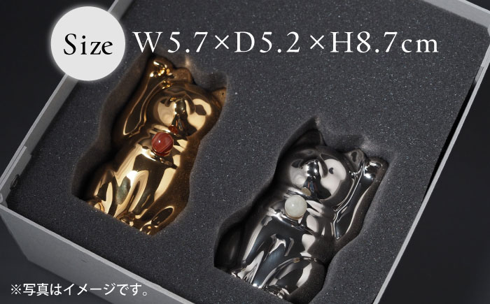 【瀬戸焼】＜招き猫＞Jeramic 2体セット ゴールド&プラチナ ガーネット1月 【m.m.d.】 / インテリア ネコ 風水 誕生石 [BBAC006]