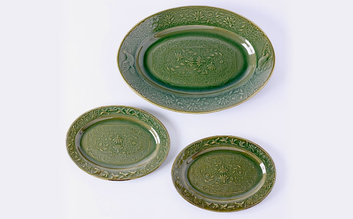 【瀬戸焼】 陽刻 オーバル 3セット　/ 瀬戸市 / 【SUIYO】 / 食器 電子レンジ対応 皿 小皿 セット ギフト [BBAF015]