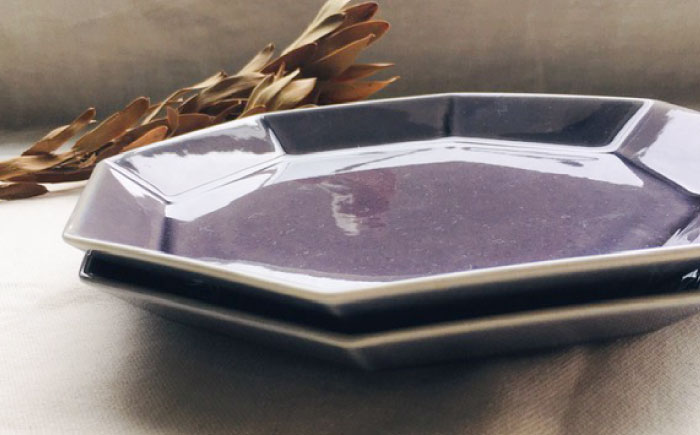 【瀬戸焼】八角メイン皿 ペアセット アメジスト色【まるたか水野コーポレーション】 / 食器 皿 プレート 陶器 [BBBF001]