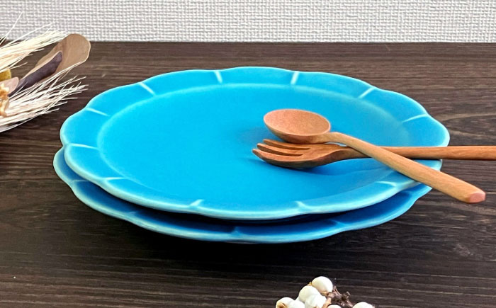 【瀬戸焼】トルコブルー花型皿 2枚セット【株式会社まるたか水野コーポレーション】 / 皿 食器  ギフト プレゼント / 瀬戸市 [BBBF020]