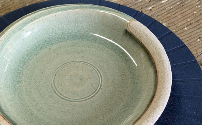 【瀬戸焼】　灰釉25cm カレー皿 ペア (灰釉丸紋・伊賀灰釉)【山長陶苑】 / 焼き物 カレー パスタ 平皿 皿 [BBBH015]