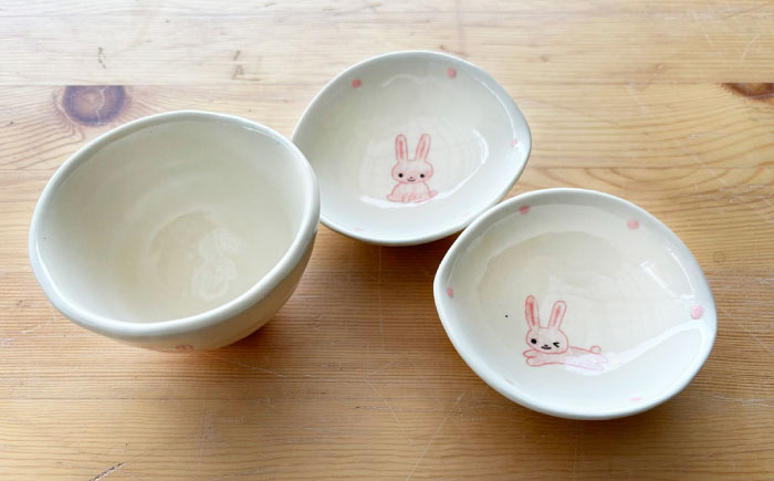 【瀬戸焼】子供用食器5点セット（うさぎ） 贈答品対応【窯元SOUSEN】/食育 子育て ギフト [BBCQ003]