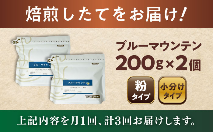 【全3回定期便】ブルーマウンテンNo.1 コーヒー粉 200g×2個 (粉/中挽き) / 珈琲 コーヒー 粉 / 瀬戸市 / Ｃｏｆｆｅｅ　ＳＡＫＵＲＡ [BBAB087] 粉