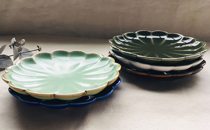 【瀬戸焼】菊型 プレート5色セット 15cm【まるたか水野コーポレーション】 / 食器 皿 取り皿 陶器 [BBBF010]