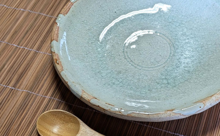 【瀬戸焼】　灰釉25cm カレー皿 ペア (灰釉丸紋・伊賀灰釉)【山長陶苑】 / 焼き物 カレー パスタ 平皿 皿 [BBBH015]