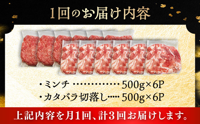 【全3回定期便】瀬戸豚2種セット(ミンチ＋カタバラ切落し) 計6kg / 豚肉 小分け ミンチ 切り落とし / 瀬戸市 / 関屋精肉店 [BBBQ195]