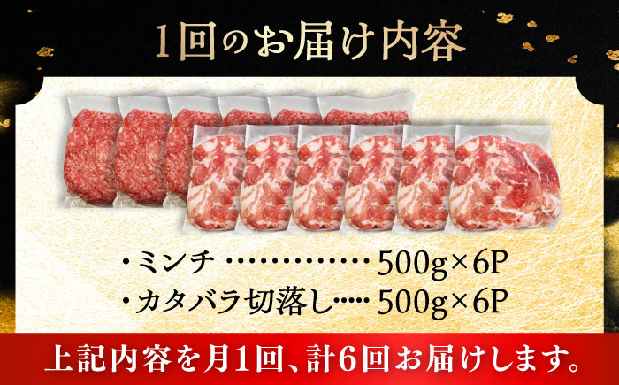 【全6回定期便】瀬戸豚2種セット(ミンチ＋カタバラ切落し) 計6kg / 豚肉 小分け ミンチ 切り落とし / 瀬戸市 / 関屋精肉店 [BBBQ196]
