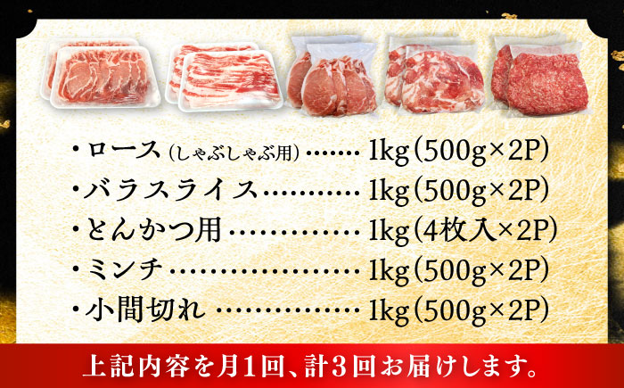 【全3回定期便】瀬戸豚 生活応援セット 計5kg / 豚肉 小分け しゃぶしゃぶ セット / 瀬戸市 / 関屋精肉店 [BBBQ216]