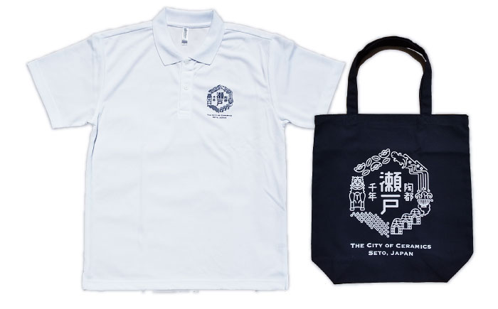 いいもんせともんポロシャツ(ホワイトLL)＆トートバッグセット / ご当地 ポロシャツ トートバッグ 服  地元 ロゴ グッズ トート バッグ /瀬戸市/アイパック [BBCM008]