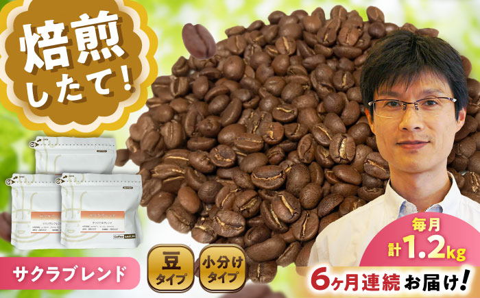 【全6回定期便】ブレンドコーヒー豆 サクラブレンド 200g×6個 (豆) / 珈琲 コーヒー  豆 / 瀬戸市 / Ｃｏｆｆｅｅ　ＳＡＫＵＲＡ [BBAB037] 豆