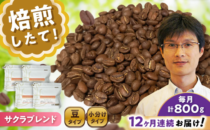 【全12回定期便】ブレンドコーヒー豆 サクラブレンド 200g×4個 (豆) / 珈琲 コーヒー 豆 / 瀬戸市 / Ｃｏｆｆｅｅ　ＳＡＫＵＲＡ [BBAB105] 豆