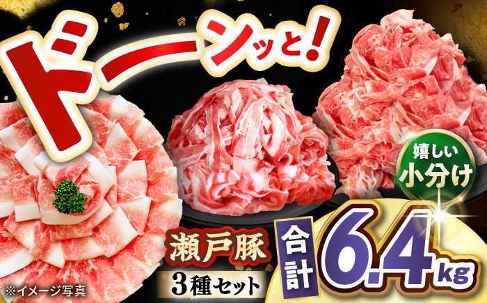 瀬戸豚 豚肉3種セット 計6.4kg / 肉 豚肉 豚バラ しゃぶしゃぶ 冷凍 小分け / 瀬戸市 / 関屋精肉店 [BBBQ225]