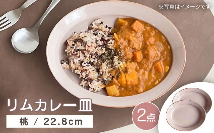 【瀬戸焼】リムカレー皿 2枚セット（桃）【株式会社カネ三商店】 / 皿 食器 カレー皿 ギフト プレゼント / 瀬戸市 [BBDD013] 桃