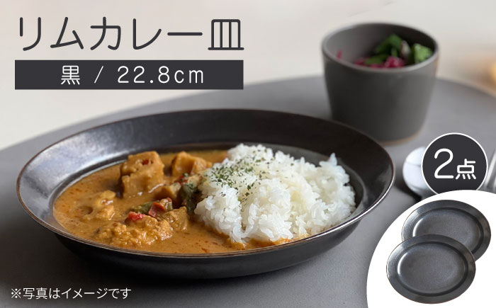 【瀬戸焼】リムカレー皿 2枚セット（黒）【株式会社カネ三商店】 / 皿 食器 カレー皿 ギフト プレゼント / 瀬戸市 [BBDD014] 黒