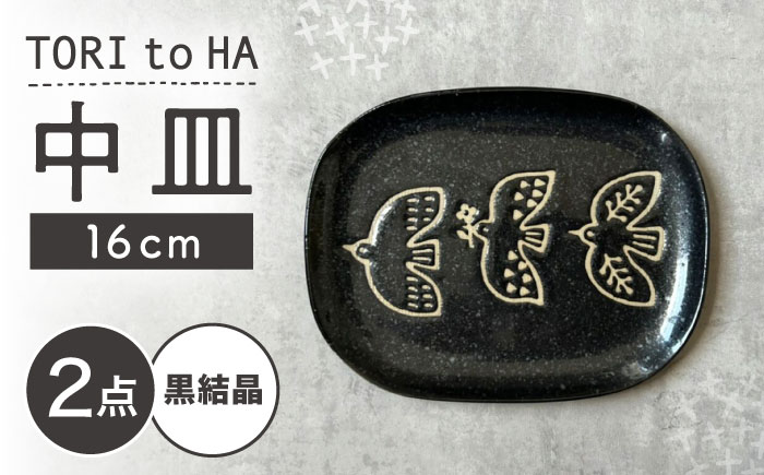【瀬戸焼】 TORI to HA 中皿 2枚 (黒結晶) 【カネ三商店】 / 食器 皿 プレート ギフト / 瀬戸市 [BBDD054]