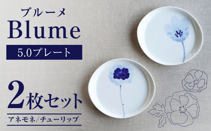 【瀬戸焼】 ブルーメ 5.0プレート 2枚セット アネモネ チューリップ 【眞窯】 / お皿 プレート 花柄 [BBDK004]