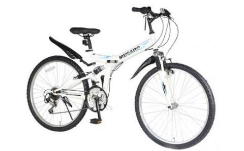 MEGARO　防災対応26型18スピードノンパンク折りたたみマウンテンバイク　色：ホワイト※沖縄・離島への発送はできません・ご了承ください。