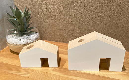 ヒノキ無垢材のおうち型のペン立て大・小2個セット ｜ インテリア 小物 小物入れ 文房具 ペンスタンド ペンホルダー 卓上 ボックス デスク収納 収納ボックス 印鑑立て メモ挿し オフィス 玄関 おしゃれ  かわいい デザイン 檜 ひのき 素材