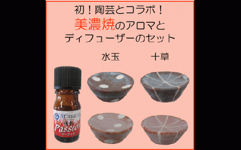 初！陶芸とコラボ！美濃焼のアロマとディフューザーのセット：水玉鼠色