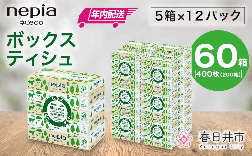 【年内配送】ネピア　ネピecoティシュ200組　5箱×12パック
