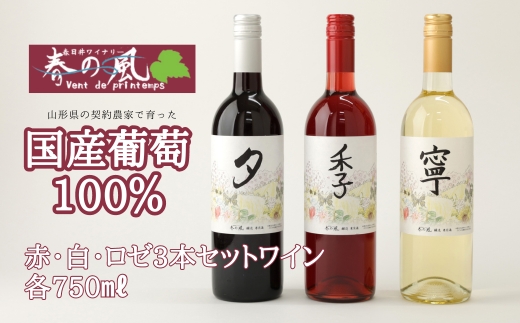 春日井ワイナリ－春の風 赤・白・ロゼ3本セットワイン 各750ml