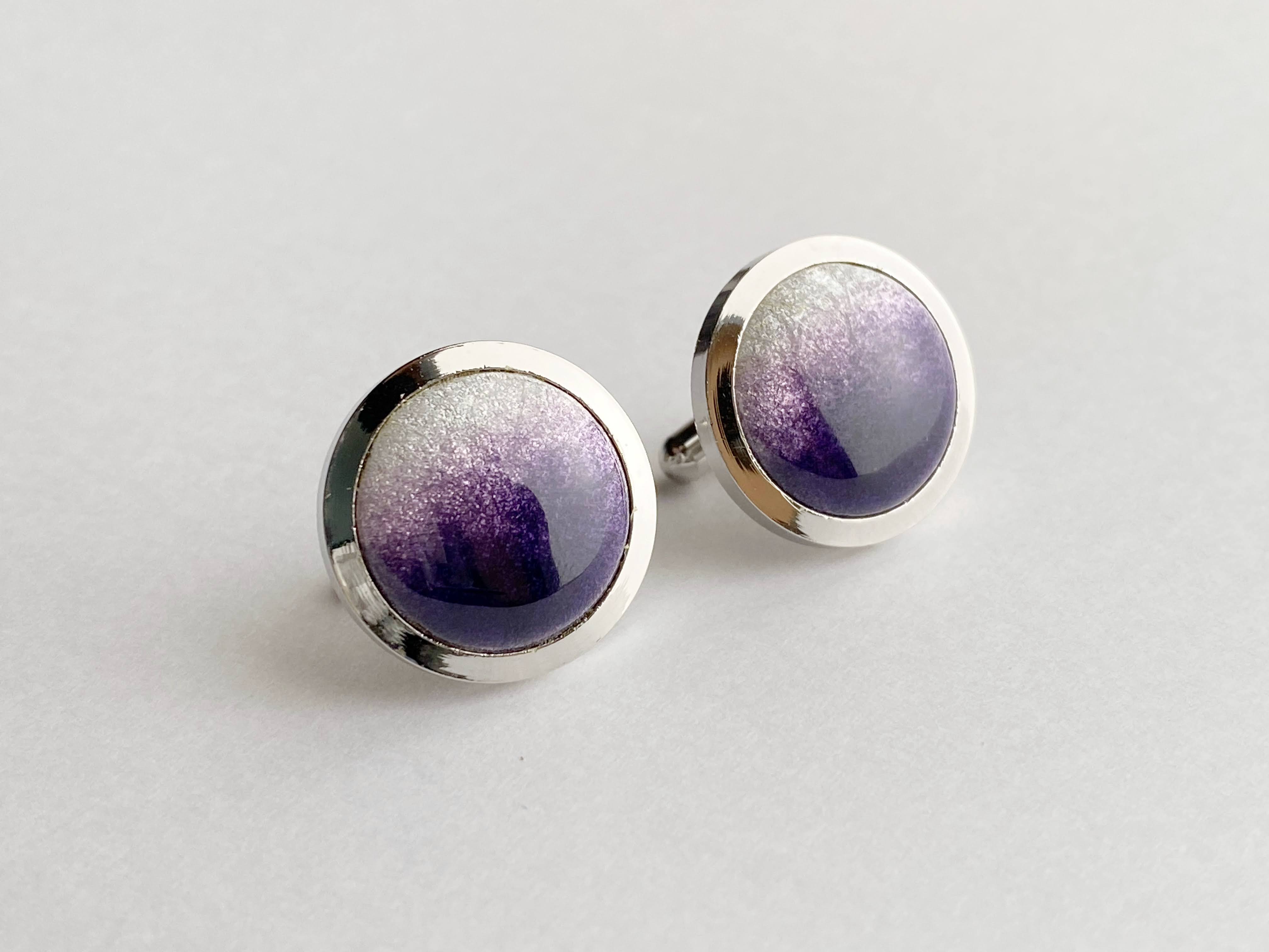 藤色の七宝焼カフスボタン