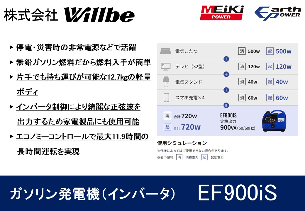 ガソリン発電機(インバータ)EF900iS