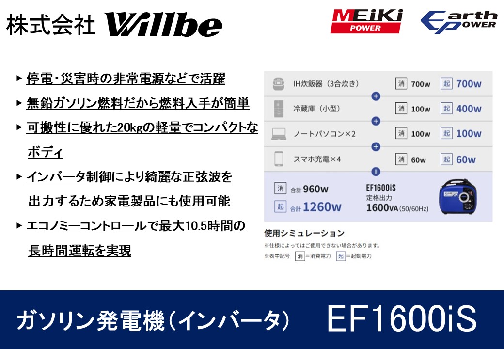 ガソリン発電機(インバータ)EF1600iS