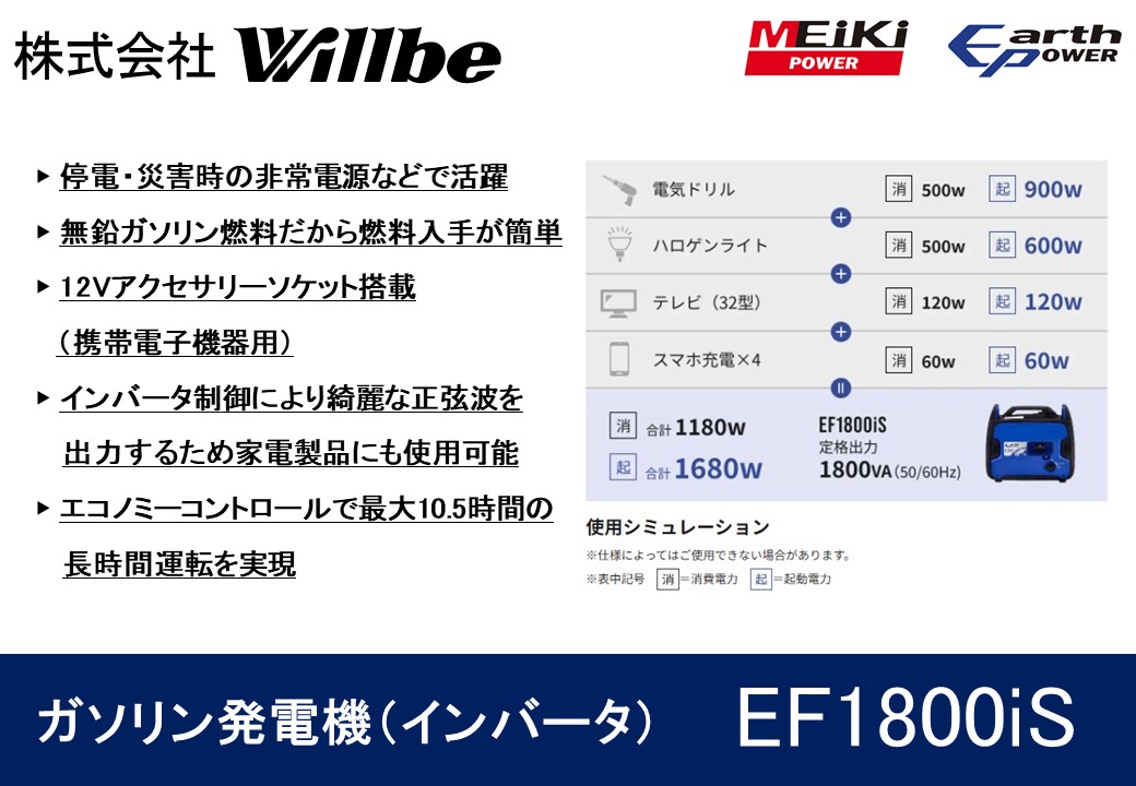 ガソリン発電機(インバータ)EF1800iS