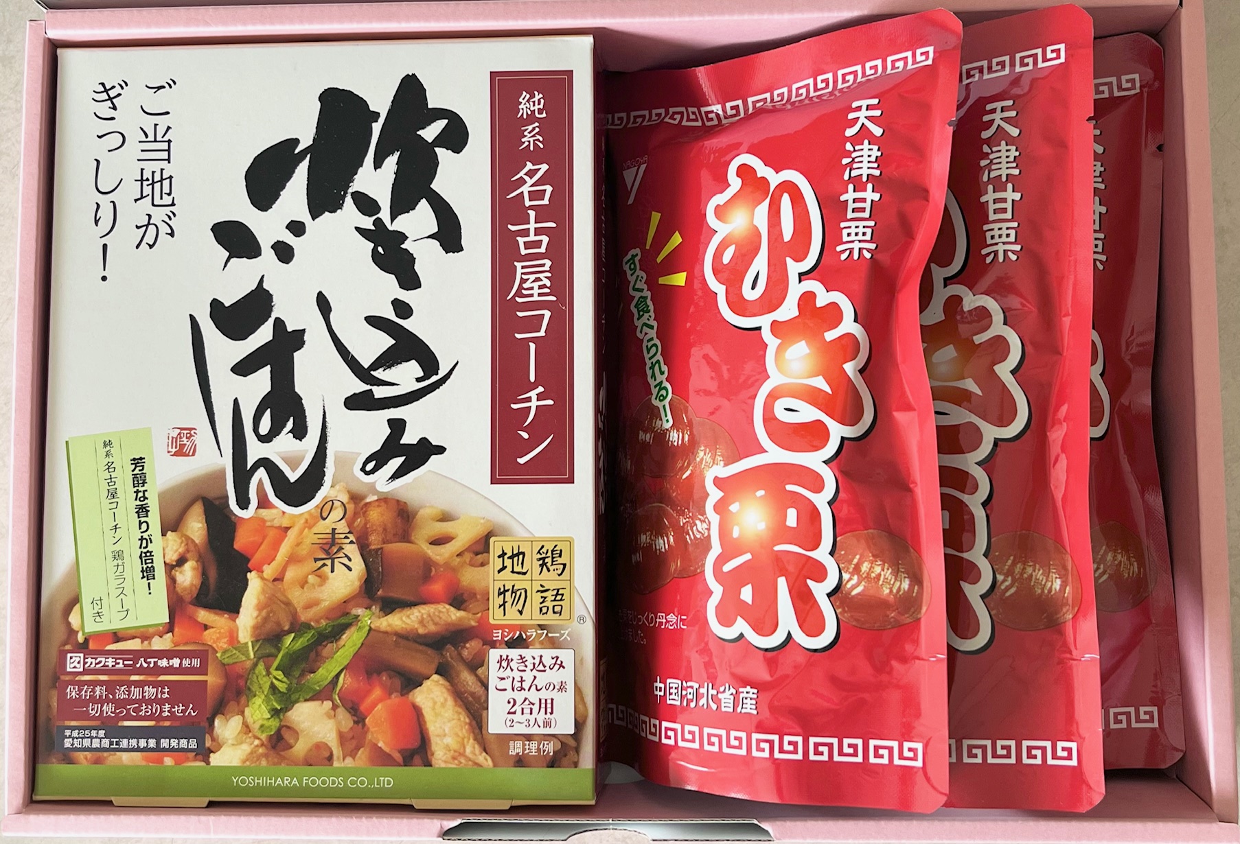 純系名古屋コーチン使用！炊き込みご飯の素×1、天津甘栗×3