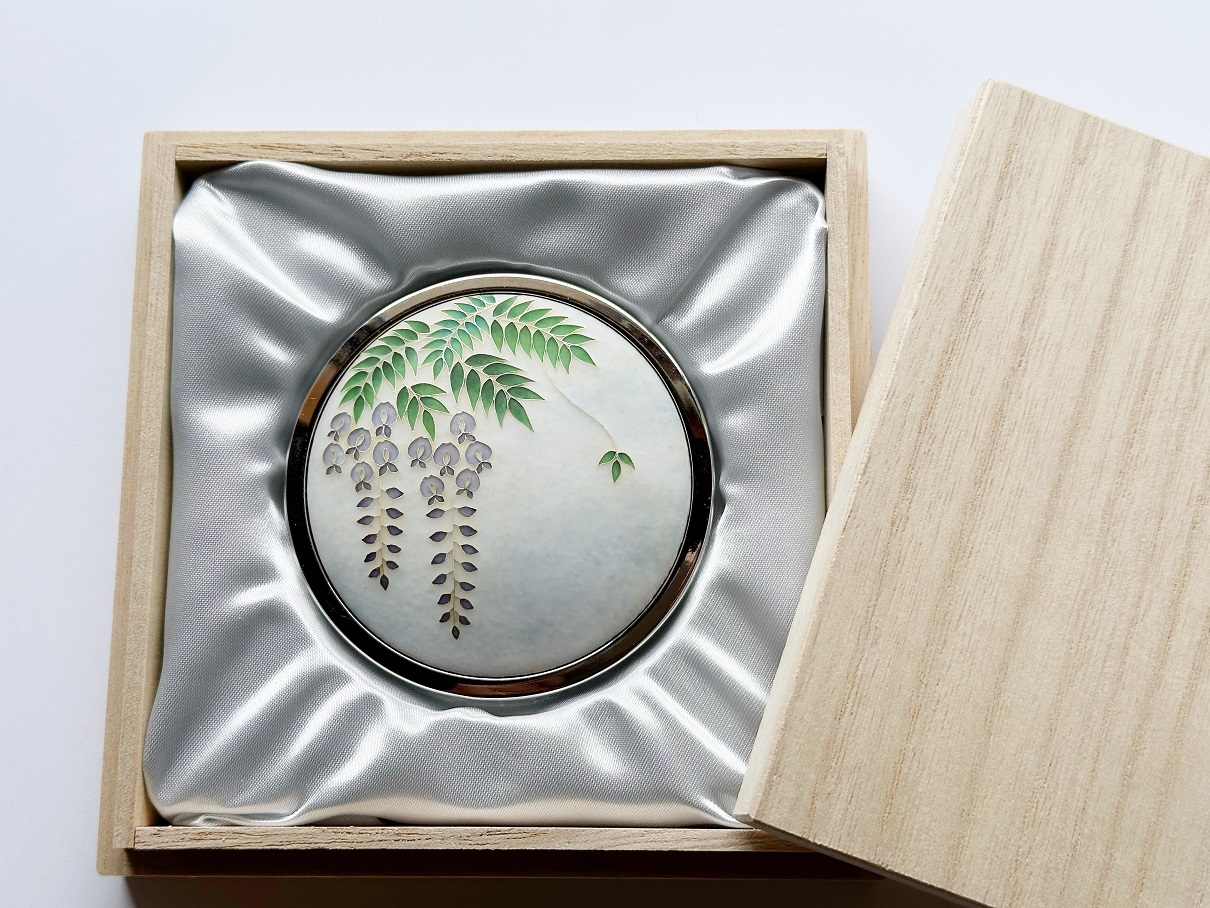 七宝焼のコンパクトミラー【有線 藤の花】