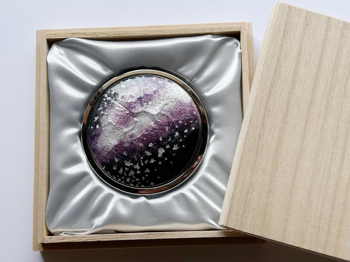 七宝焼のコンパクトミラー【箔ちらし 藤棚】