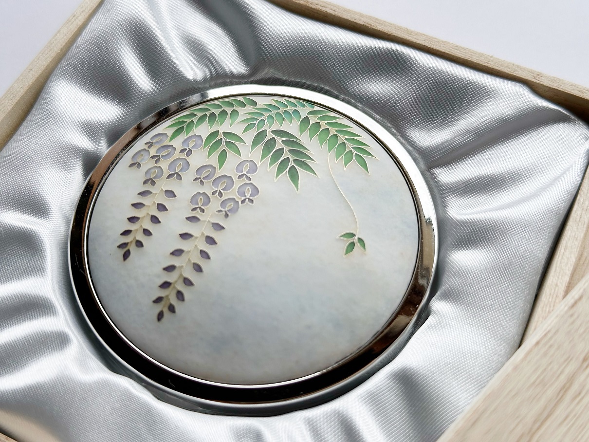 七宝焼のコンパクトミラー【有線 藤の花】