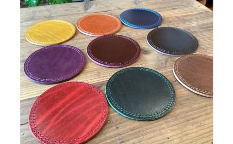 【9色から選べるカラー】レザーコースター １枚 小物 レザー 牛革 革 インテリア 雑貨 日本製 ハンドメイド H179-003