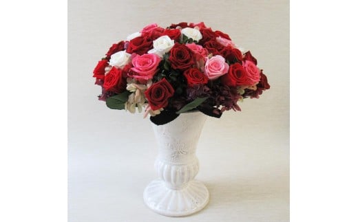 【日付指定可能】プリザーブドフラワーローズ（ピンク＆レッド）60輪のアレンジメント 薔薇 バラ ギフト プレゼント ラッピング 産地直送 インテリア お花 フラワー ボリューム満点 H193-020