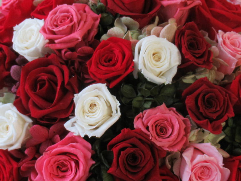 【日付指定可能】プリザーブドフラワーローズ（ピンク＆レッド）60輪のアレンジメント 薔薇 バラ ギフト プレゼント ラッピング 産地直送 インテリア お花 フラワー ボリューム満点 H193-020