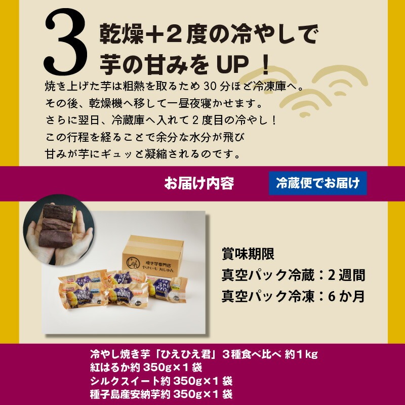 焼き芋 蜜たっぷり！冷やし焼き芋 ひえひえ君 3種食べ比べ 約1㎏ 芋スイーツ　H047-034