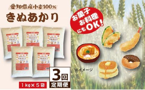 【小麦粉】愛知県産 きぬあかり 国産 薄力粉 1kg×5袋(計5kg) 定期便3回　H008-256