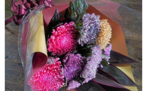 【おしゃれな染花】シックな色合いのカラーリングマムの花束 H092-056