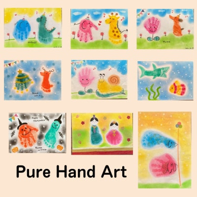 出産祝いに「手がよごれない!パステル手形足形アート」　制作キットと手形足形アートの布バッグ