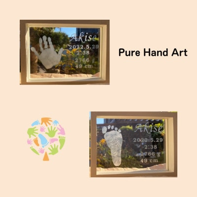 出産祝いに「手がよごれない!パステル手形足形アート」　制作キットとガラスアートと布バッグ