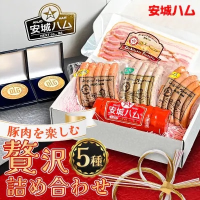 「豚肉を楽しむ」 安城ハム ソーセージ等 5種贅沢詰め合わせ!DJセット　デンパークハム工房内製造【配送不可地域：離島】